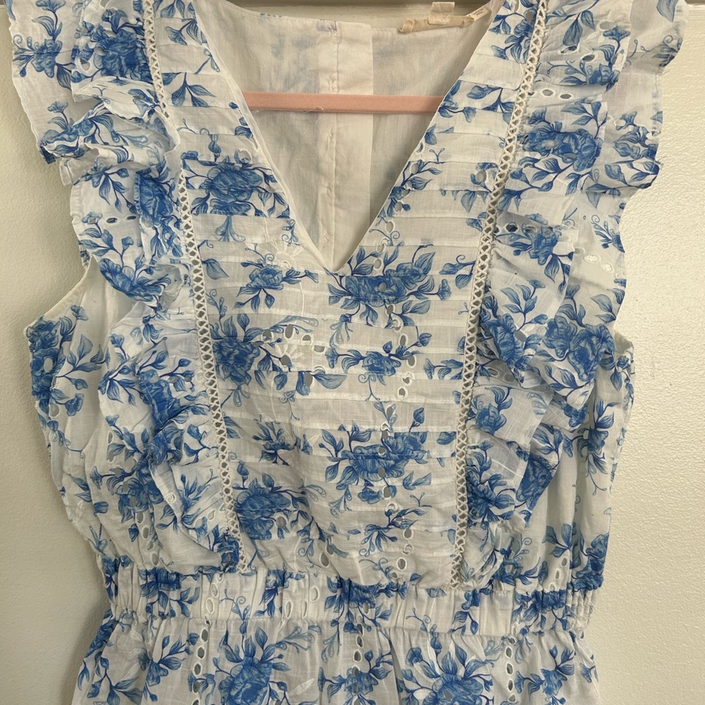 Anthropologie Blue and White Floral Blouse